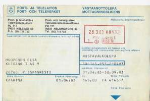Vastaanottolupa / mustavalkolupa - Televisiolupa 1983
