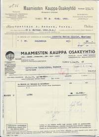 Maamiesten Kauppa Oy Turku 1912,-53   2 eril   firmalomake