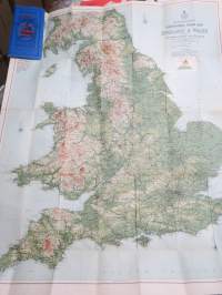 Road Map of England &amp; Wales Showing the best touring roads -tiekartta, ei merkittyä painovuotta