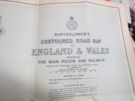 Road Map of England &amp; Wales Showing the best touring roads -tiekartta, ei merkittyä painovuotta