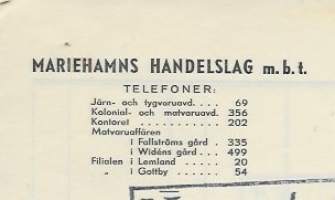 Mariehamns Handelslag Mariehamn 1940  - firmalomake
