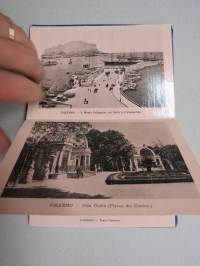 Ricordo Di Palermo -haitarimaisesti aukeava kuvateos kaupungista ja nähtävyyksistä, kartta, kohopainatteinen kansi, 1900-luvun alku (kuvissa ei vielä näy autoja)