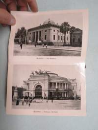 Ricordo Di Palermo -haitarimaisesti aukeava kuvateos kaupungista ja nähtävyyksistä, kartta, kohopainatteinen kansi, 1900-luvun alku (kuvissa ei vielä näy autoja)