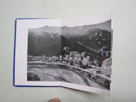 Campsanto di Genova -haitarimaisesti aukeava kuvateos kaupungista ja nähtävyyksistä, kartta, kohopainatteinen kansi, 1900-luvun alku (kuvissa ei vielä näy autoja)