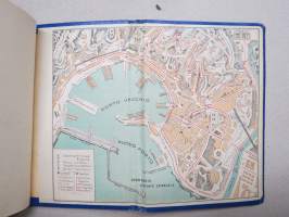 Campsanto di Genova -haitarimaisesti aukeava kuvateos kaupungista ja nähtävyyksistä, kartta, kohopainatteinen kansi, 1900-luvun alku (kuvissa ei vielä näy autoja)