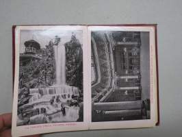 Ricordo Di Genova -haitarimaisesti aukeava kuvateos kaupungista ja nähtävyyksistä, kartta, kohopainatteinen kansi, 1900-luvun alku (kuvissa ei vielä näy autoja)