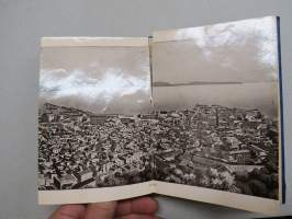 Ricordo Di Napoli -haitarimaisesti aukeava kuvateos kaupungista ja nähtävyyksistä, kartta, kohopainatteinen kansi, 1900-luvun alku (kuvissa ei vielä näy autoja)