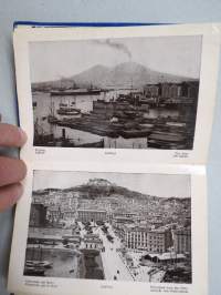 Ricordo Di Napoli -haitarimaisesti aukeava kuvateos kaupungista ja nähtävyyksistä, kartta, kohopainatteinen kansi, 1900-luvun alku (kuvissa ei vielä näy autoja)