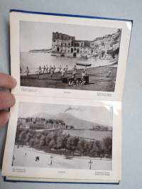 Ricordo Di Napoli -haitarimaisesti aukeava kuvateos kaupungista ja nähtävyyksistä, kartta, kohopainatteinen kansi, 1900-luvun alku (kuvissa ei vielä näy autoja)