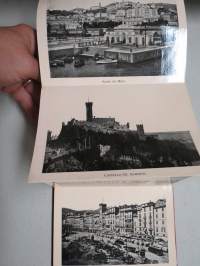 Ricordo Di Genova -haitarimaisesti aukeava kuvateos kaupungista ja nähtävyyksistä, kartta, kohopainatteinen kansi, 1900-luvun alku (kuvissa ei vielä näy autoja)
