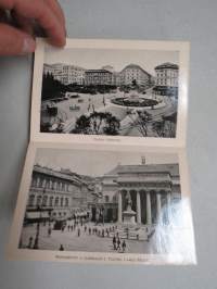 Ricordo Di Genova -haitarimaisesti aukeava kuvateos kaupungista ja nähtävyyksistä, kartta, kohopainatteinen kansi, 1900-luvun alku (kuvissa ei vielä näy autoja)