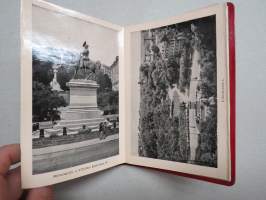 Ricordo Di Genova -haitarimaisesti aukeava kuvateos kaupungista ja nähtävyyksistä, kartta, kohopainatteinen kansi, 1900-luvun alku (kuvissa ei vielä näy autoja)