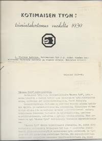 Kotimaisen Työn toimintakertomus v 1939 ja Suomen Työn mainospalvelu 1940
