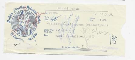 Pyhän Henrikin  Apteekki  Turku , resepti  signatuuri   1963