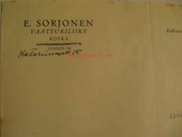 E. Vaatturiliike Sorjonen Kotka 1.2.1933 -asiakirja