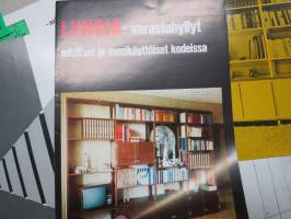 Lundia - 12 kpl erilaisia Lundia-hyllyjärjestelmän esitteitä 1970-luvulta