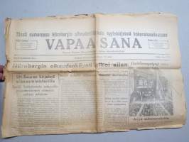 Vapaa Sana 1945 nr 270, 21.11.1945, kommunistilehti, Nürnbergin syytekirjelmä, Suomen sotarikolliset, Kansalaiskokokou, Jyryn uudelleensynty, ym.