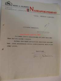 Reino A. Salminen nahkapukutehdas 4.4.1933 -asiakirja