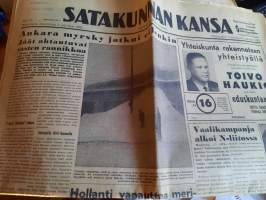 Satakunnan Kansa 2.2.1962 Toivo Haukion vaalimainos, vaalikampanja N-liitossa, ankara myrsky jatkuu, troolari miinaan Pohjanmerellä