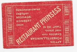 Restaurang Prinsess -  tulitikkuetiketti