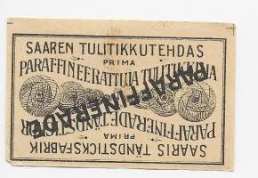 Paraffineerattuja Prima tulitikkuja - tulitikkuetiketti