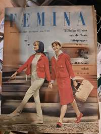Femina 35/1959 30 augusti. tillbaka till stan och de första höstplaggen, det är tid för skolkläderna också, ny kvinna med en färg