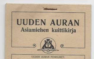 Uuden Auran Asiamiehen kuittikirja 1910-luku  täysi käyttämätön