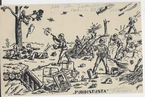 Puhdistusta sign Tauno Johansson -41 - kulkenut Kenttäpostia -42 sotilaspostikortti postikortti