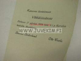 Vihkiäiskutsu 17.8.1906 Suoma Söderlund, Otto Wuola Karvela, Marttila