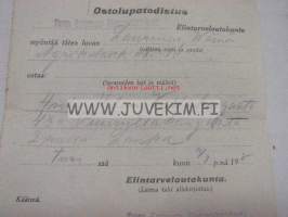 Ostolupatodistus Turun kaupungin elintarvelautakunta 3.9.1918 Väinö Laurinen -asiakirja