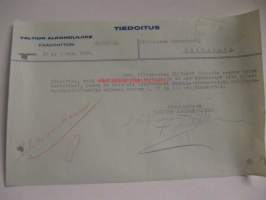 Valtion Alkoholiliike Tiedotus 26.10.1926 -asiakirja