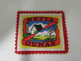 Hetta -Ounas -kangasmerkki / matkailumerkki / hihamerkki / badge -pohjaväri punainen