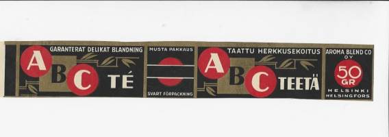 ABC Teetä  - tuote-etiketti vuodelta 1933