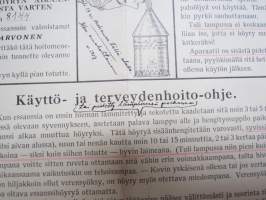 Laite (aparaatti) tervaesanssihöyryn aikaansaamista varten nr 8144 - Keskinyt H.F. Arvonen - käyttö- ja terveydenhoito-ohje sekä lausuntoja