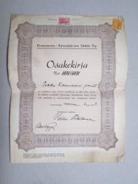 Kivennavan-Kanneljärven Sähkö Oy nr 6876-6878 (Pekka Kauranen perilliset), 1 osake 100 mk, Kivennapa 6.11.1943 -osakekirja