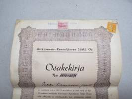 Kivennavan-Kanneljärven Sähkö Oy nr 6876-6878 (Pekka Kauranen perilliset), 1 osake 100 mk, Kivennapa 6.11.1943 -osakekirja