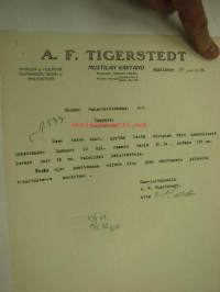 A.F. Tigerstedt Mustilan Kartano 27.4.1922 -asiakirja