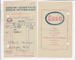 Bensiini Oy Huolto Esso Uudenmaantulli Turku huoltoasemakuitti 1939  - firmalomake