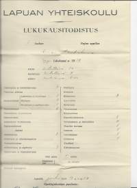 Lapuan Yhteiskoulu Lukukausitodistus 1934 -  todistus