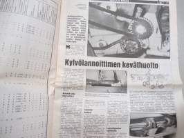 Koneviesti 1988 nr 6, 25.3.1988, Ford kansi, Äkeen piikeistä, Äes / tasojyrsin, Levittimet taulukko, Kostea kalkki ja lautaslevittimet, Omatekoinen kouraharvesteri