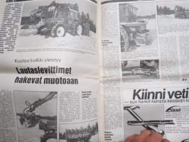Koneviesti 1988 nr 6, 25.3.1988, Ford kansi, Äkeen piikeistä, Äes / tasojyrsin, Levittimet taulukko, Kostea kalkki ja lautaslevittimet, Omatekoinen kouraharvesteri