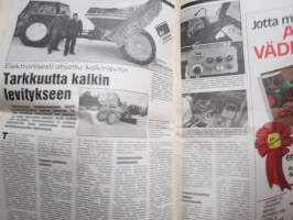 Koneviesti 1988 nr 6, 25.3.1988, Ford kansi, Äkeen piikeistä, Äes / tasojyrsin, Levittimet taulukko, Kostea kalkki ja lautaslevittimet, Omatekoinen kouraharvesteri