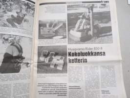 Koneviesti 1988 nr 6, 25.3.1988, Ford kansi, Äkeen piikeistä, Äes / tasojyrsin, Levittimet taulukko, Kostea kalkki ja lautaslevittimet, Omatekoinen kouraharvesteri