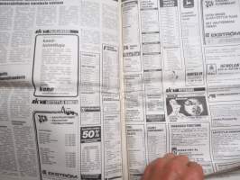 Koneviesti 1988 nr 6, 25.3.1988, Ford kansi, Äkeen piikeistä, Äes / tasojyrsin, Levittimet taulukko, Kostea kalkki ja lautaslevittimet, Omatekoinen kouraharvesteri