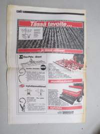 Koneviesti 1988 nr 6, 25.3.1988, Ford kansi, Äkeen piikeistä, Äes / tasojyrsin, Levittimet taulukko, Kostea kalkki ja lautaslevittimet, Omatekoinen kouraharvesteri