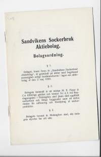 Sandvikens  Sockerbruks Ab Bolagsordning - yhtiöjärjestys 1917