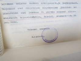 Littoinen Oy - Oikeusministeriö - Vankeinhoito-osasto -tarjousasiakirjoja ym. vartijain virkapuku- ja päällystakkikangas sekä vankisarkaa, 1932
