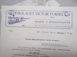 Victor Forselius Ab - Suomen Sahanterätehdas Oy, Tampere, 6.2.1922 -asiakirja