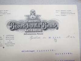 Oy Björkboda Bruk Ab, 30.6.1921 - Ab Dalsbruk -asiakirja