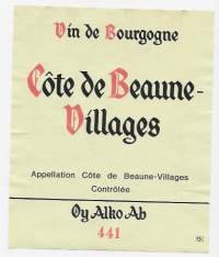 Cote de Beaune Villages Alko nr 441 - viinietiketti  viinaetiketti